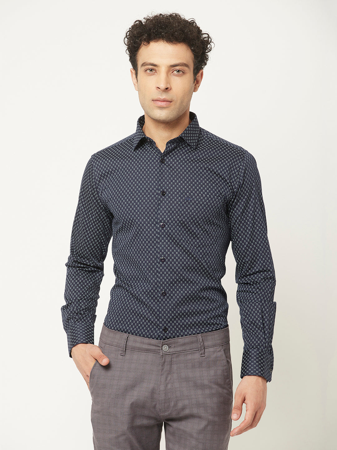 Navy Blue Dot Print Shirt