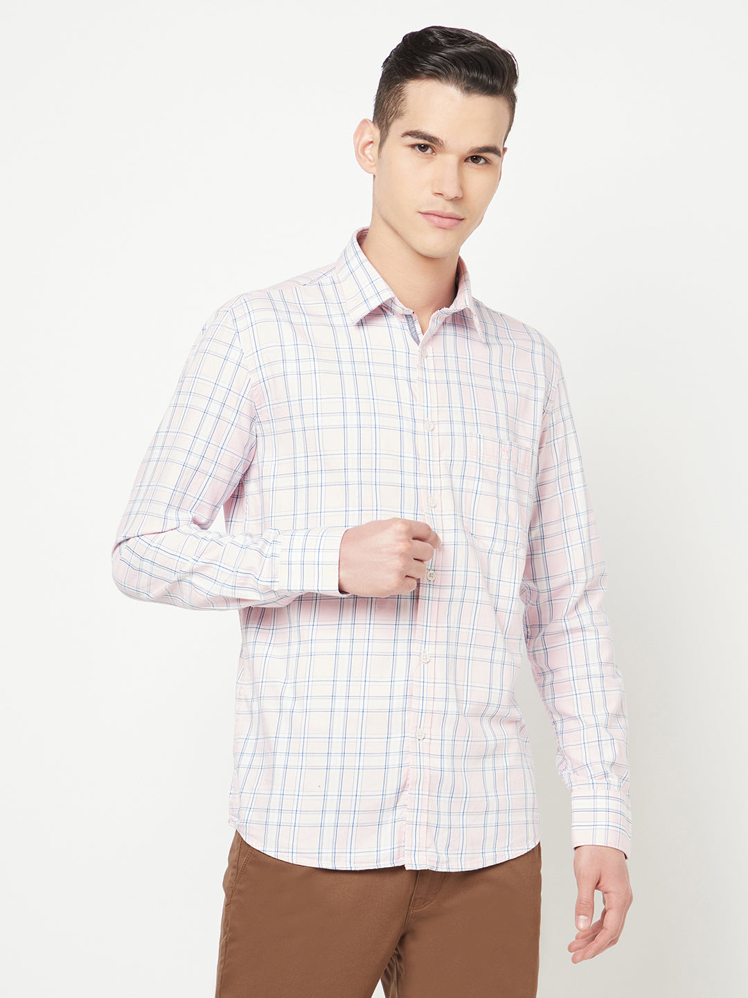 Light Pink Checked Shirt - Men Shirts