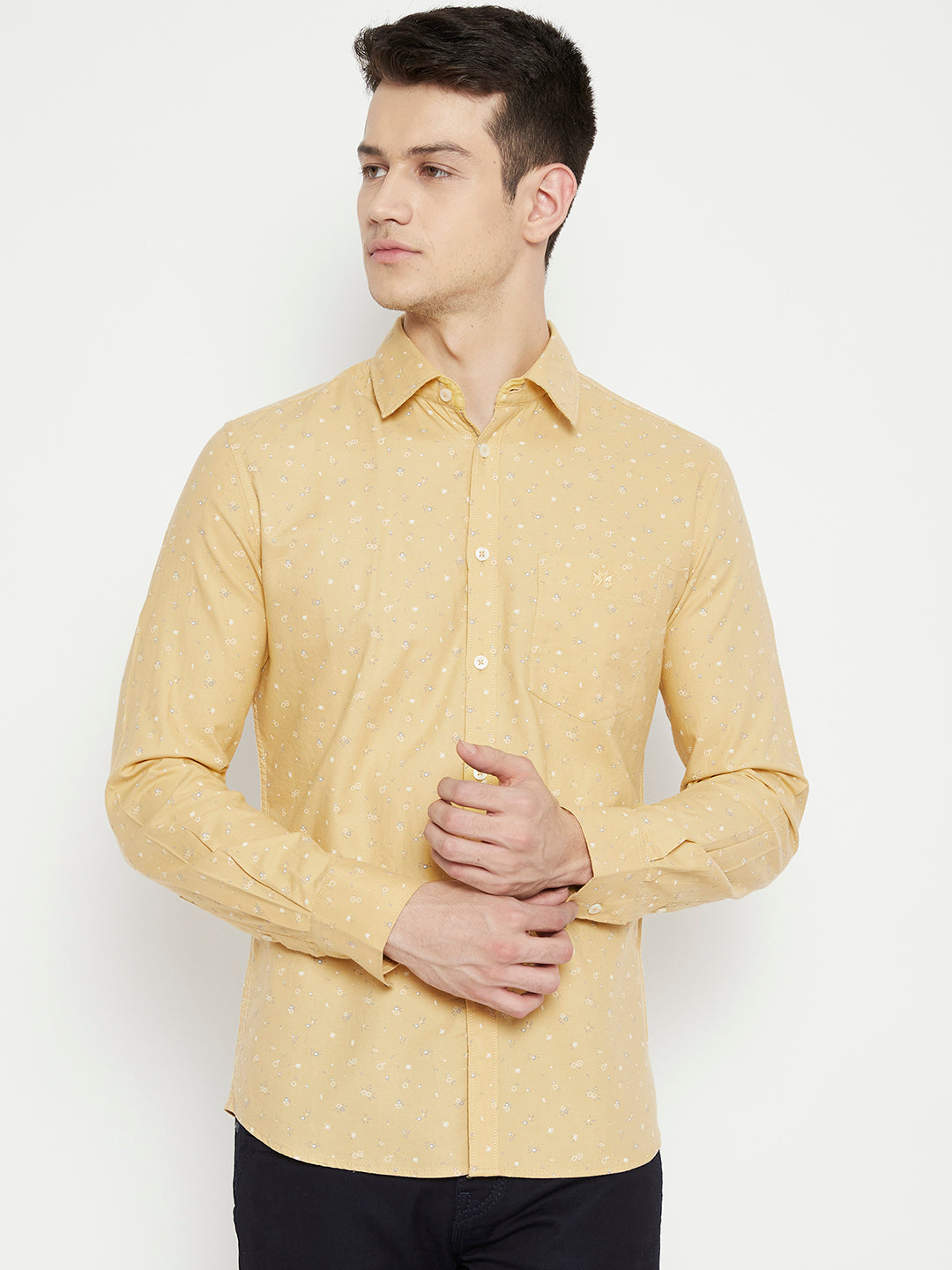 Yellow Floral Printed Slim Fit shirt - Men Shirts