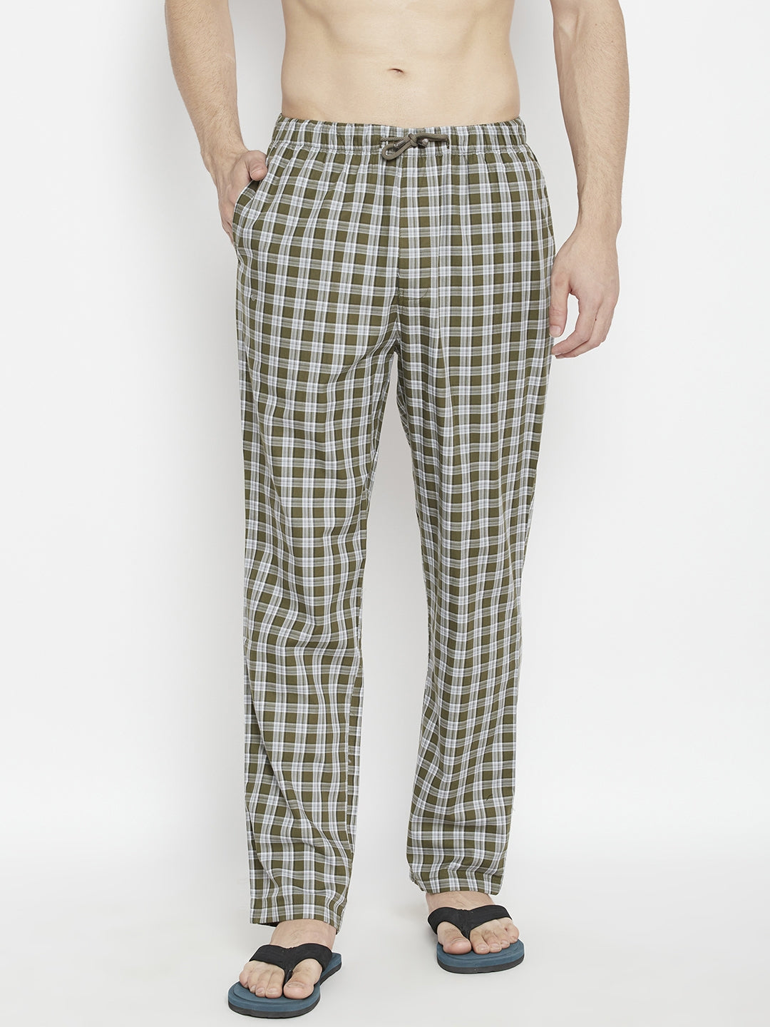 Olive Checked Smart Fit Lounge Pants - Men Lounge Pants