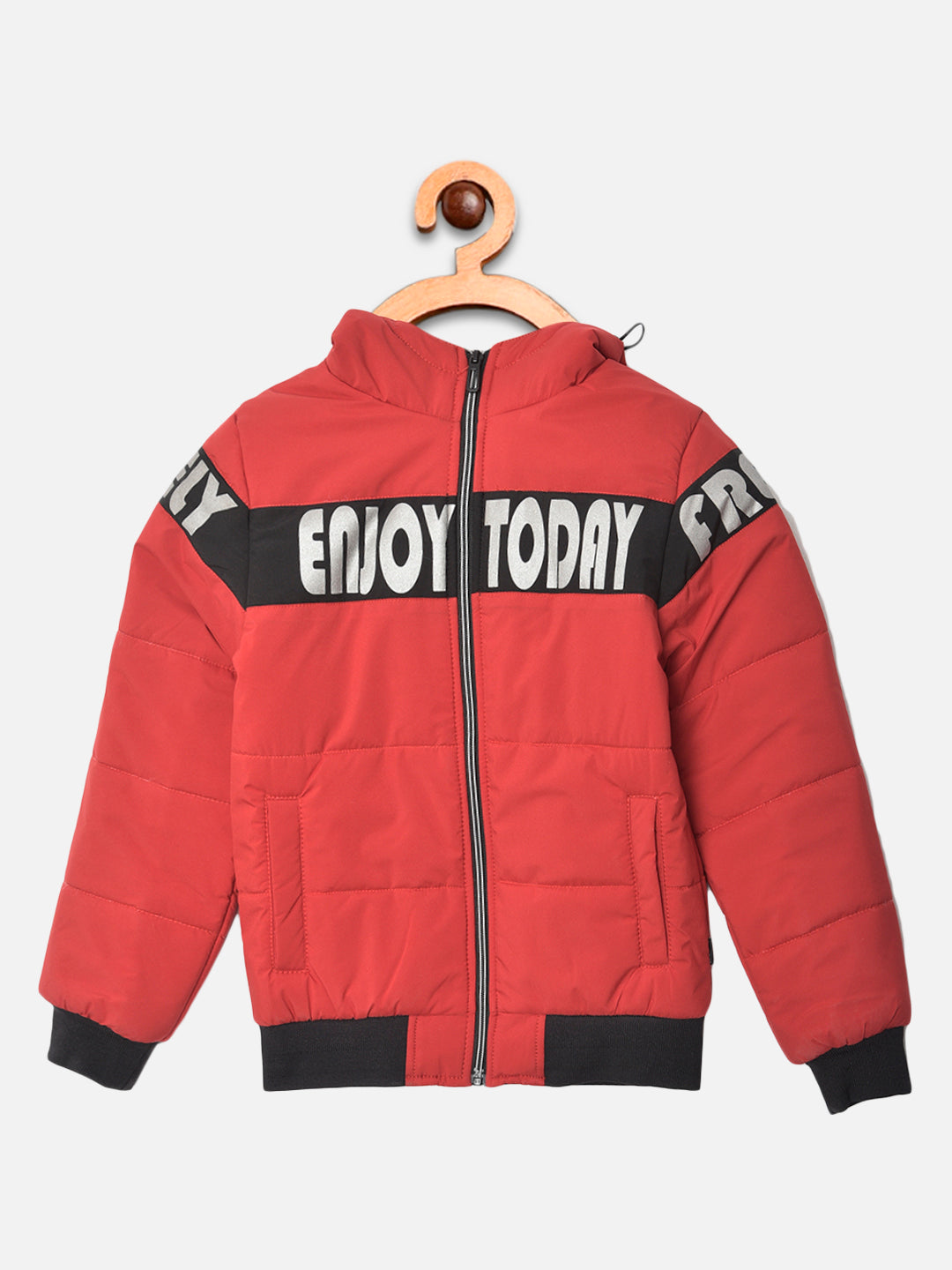 Red Printed Hooded Jacket - Boys Jacket