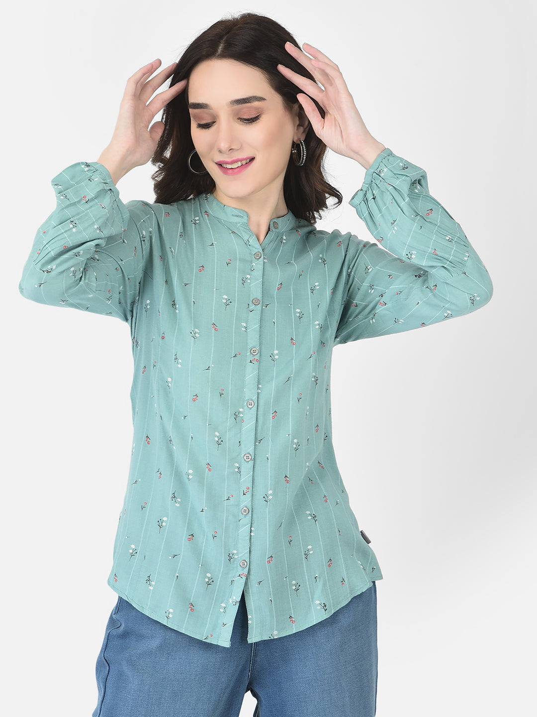 Seafoam Green Floral Shirt - Women Shirts