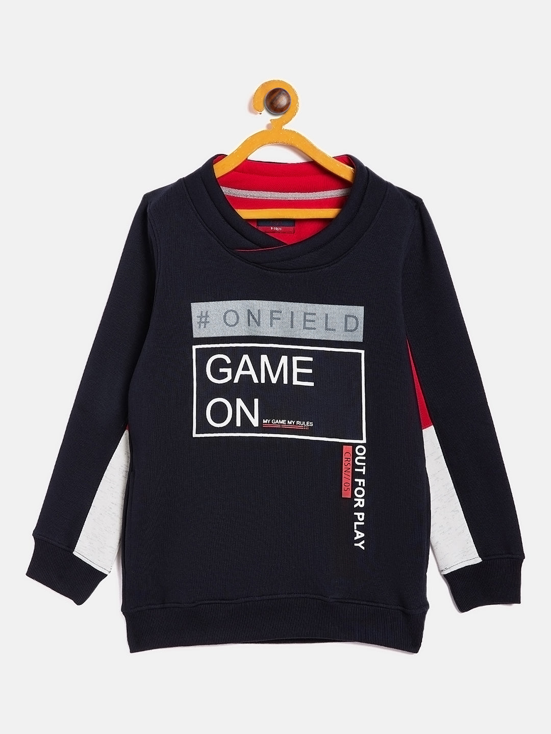 Navy Blue Printed High Neck Sweatshirt-Boys Sweatshirts-Crimsoune Club