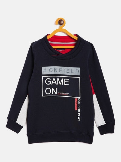 Navy Blue Printed High Neck Sweatshirt-Boys Sweatshirts-Crimsoune Club