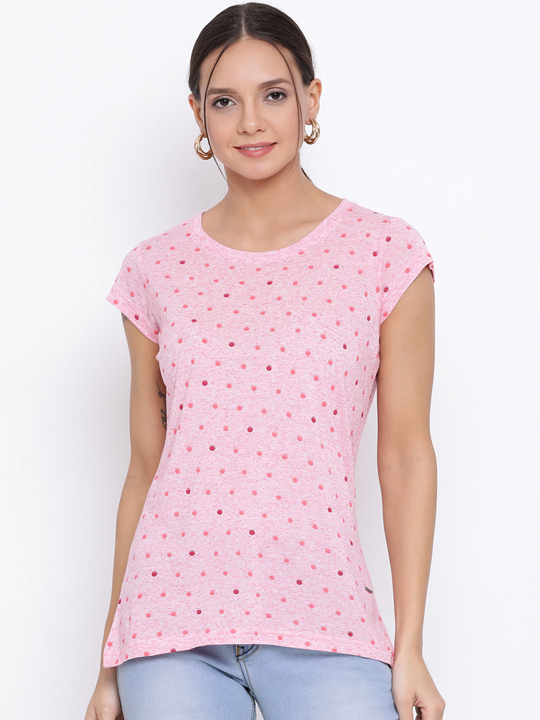 Pink Printed Round Neck T-Shirt - Women T-Shirts