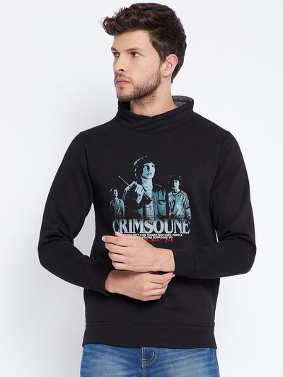 Black Printed High Neck Sweatshirt - Men Sweatshirts