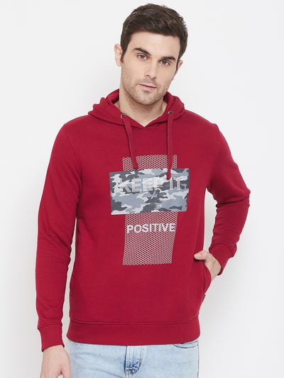 Red Printed Hooded Sweatshirt - Men Sweatshirts