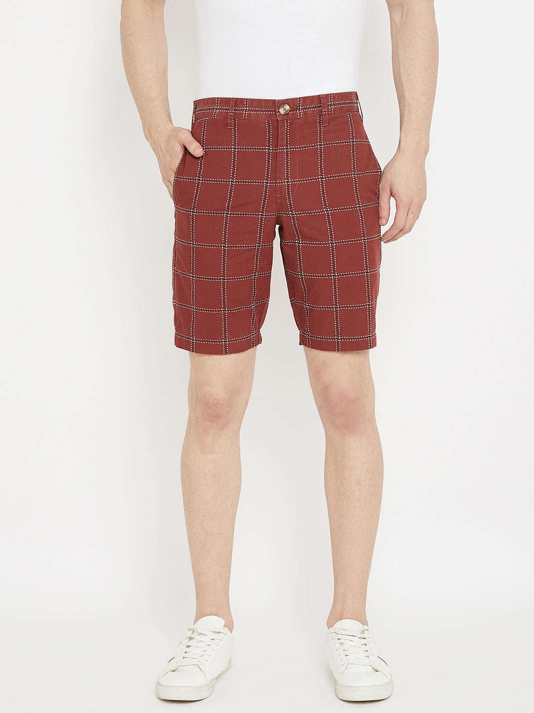 Maroon Checked shorts - Men Shorts