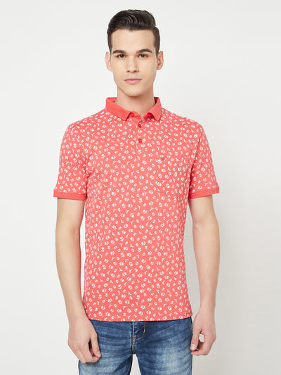 Pink Floral Printed Polo T-Shirt - Men T-Shirts