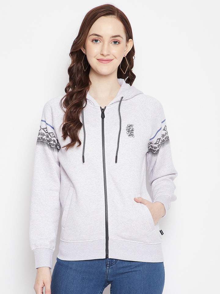 Grey Printed Hooded Sweatshirt - Women Sweatshirts
