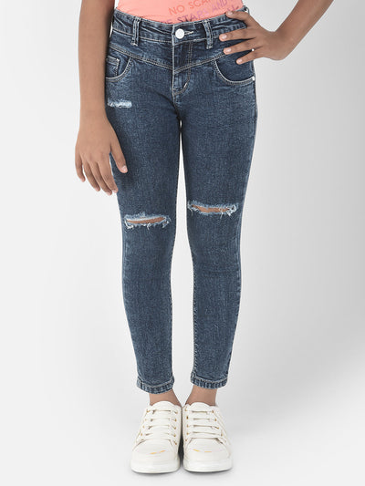  Knee Slashed Blue Denim