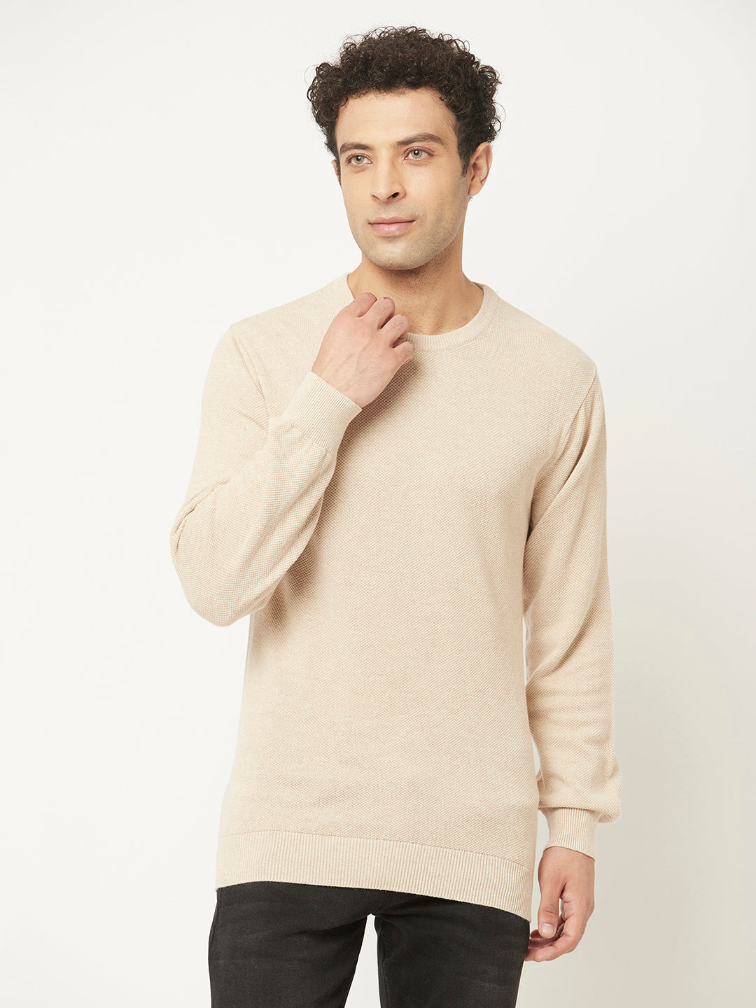 Beige Sweater in Pure Cotton-Men Sweaters-Crimsoune Club