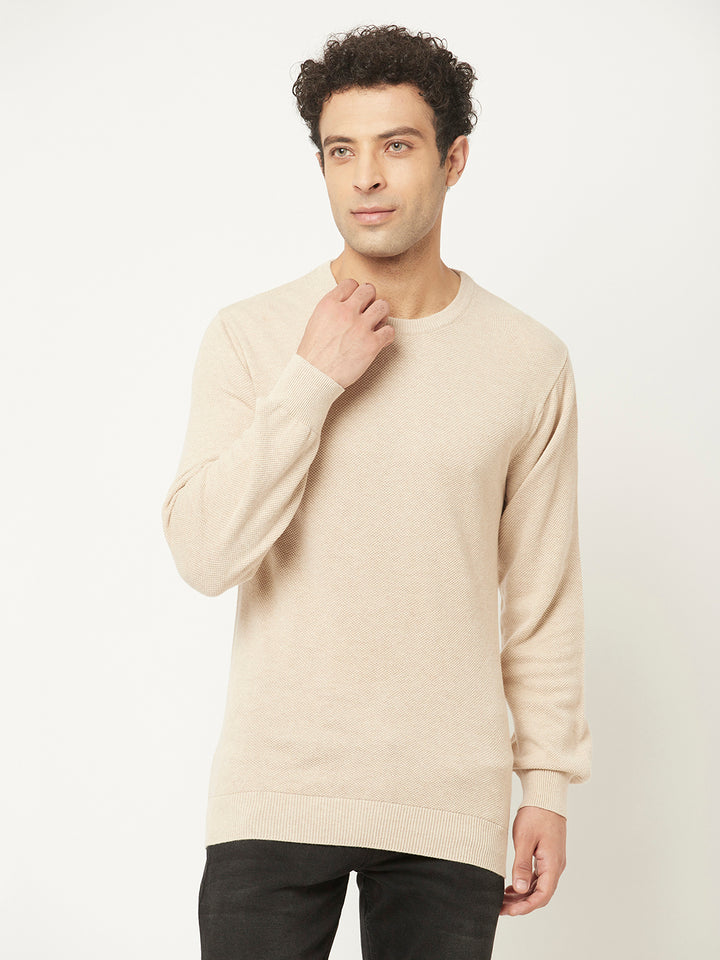 Beige Sweater in Pure Cotton-Men Sweaters-Crimsoune Club