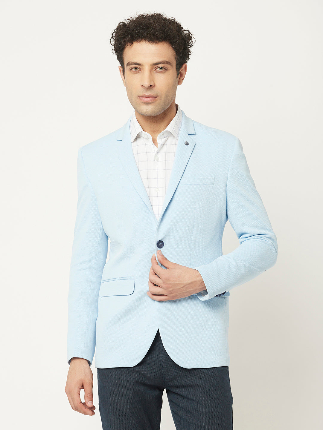  Light Blue Blazer in Textured Print 