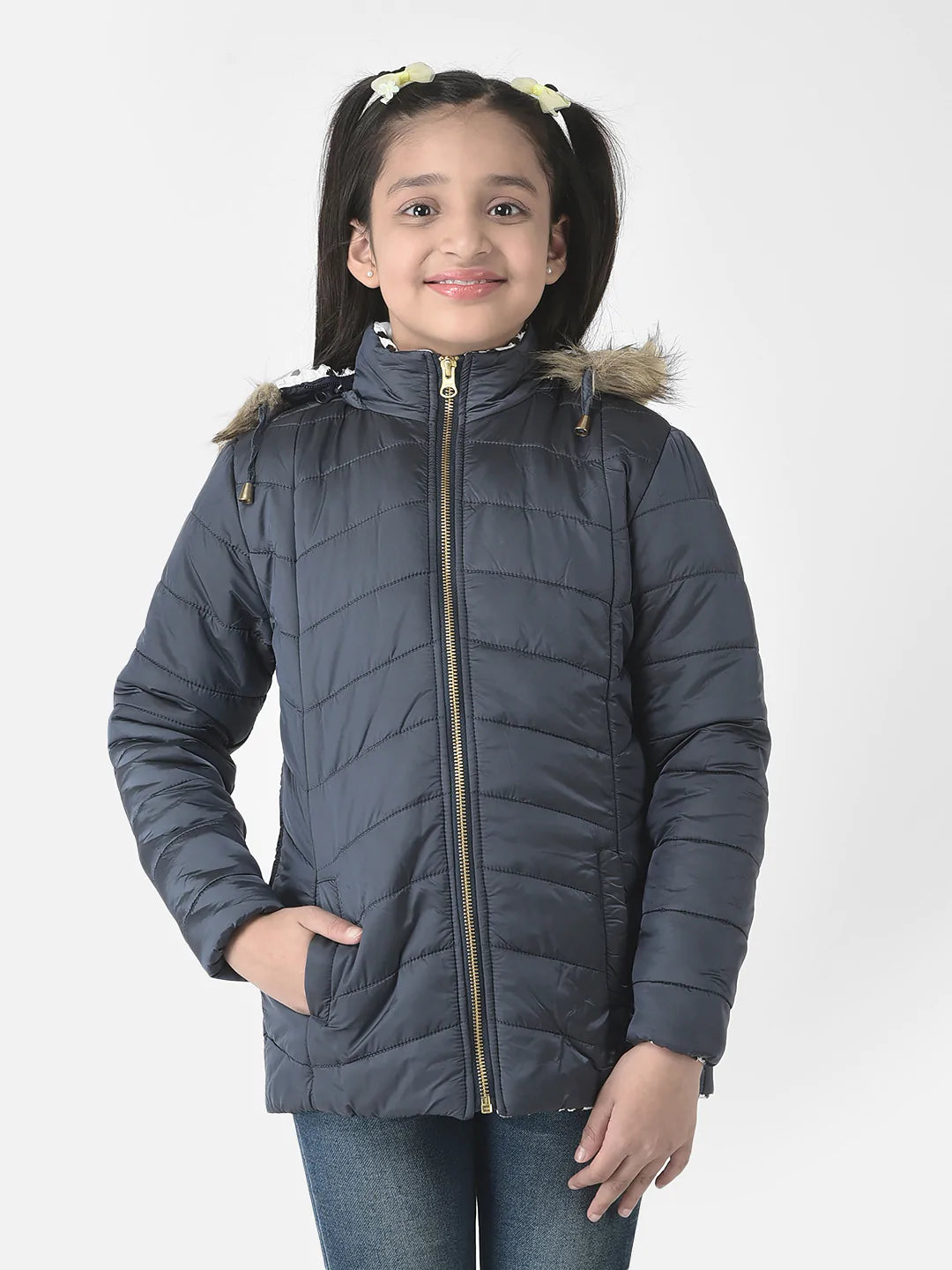  Hooded Navy Blue Padded Jacket