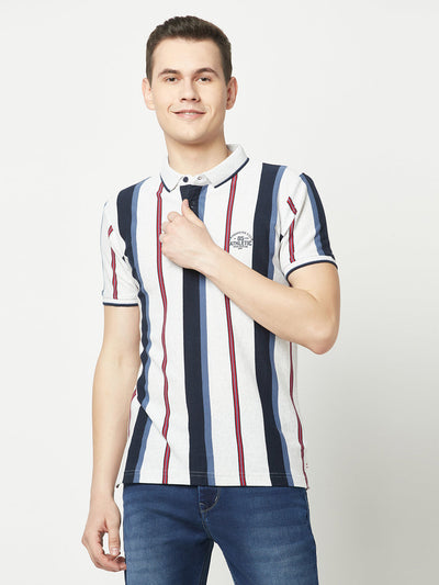  White Striped Polo T-Shirt