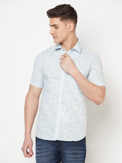 Blue Floral Linen Shirt - Men Shirts