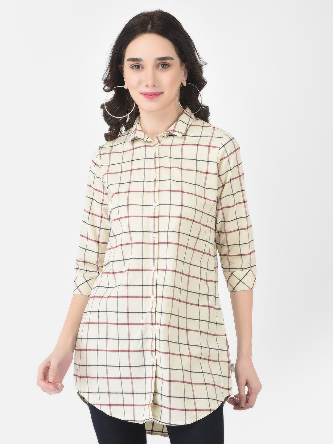 Beige Tattersall Checked Shirt - Women Shirts