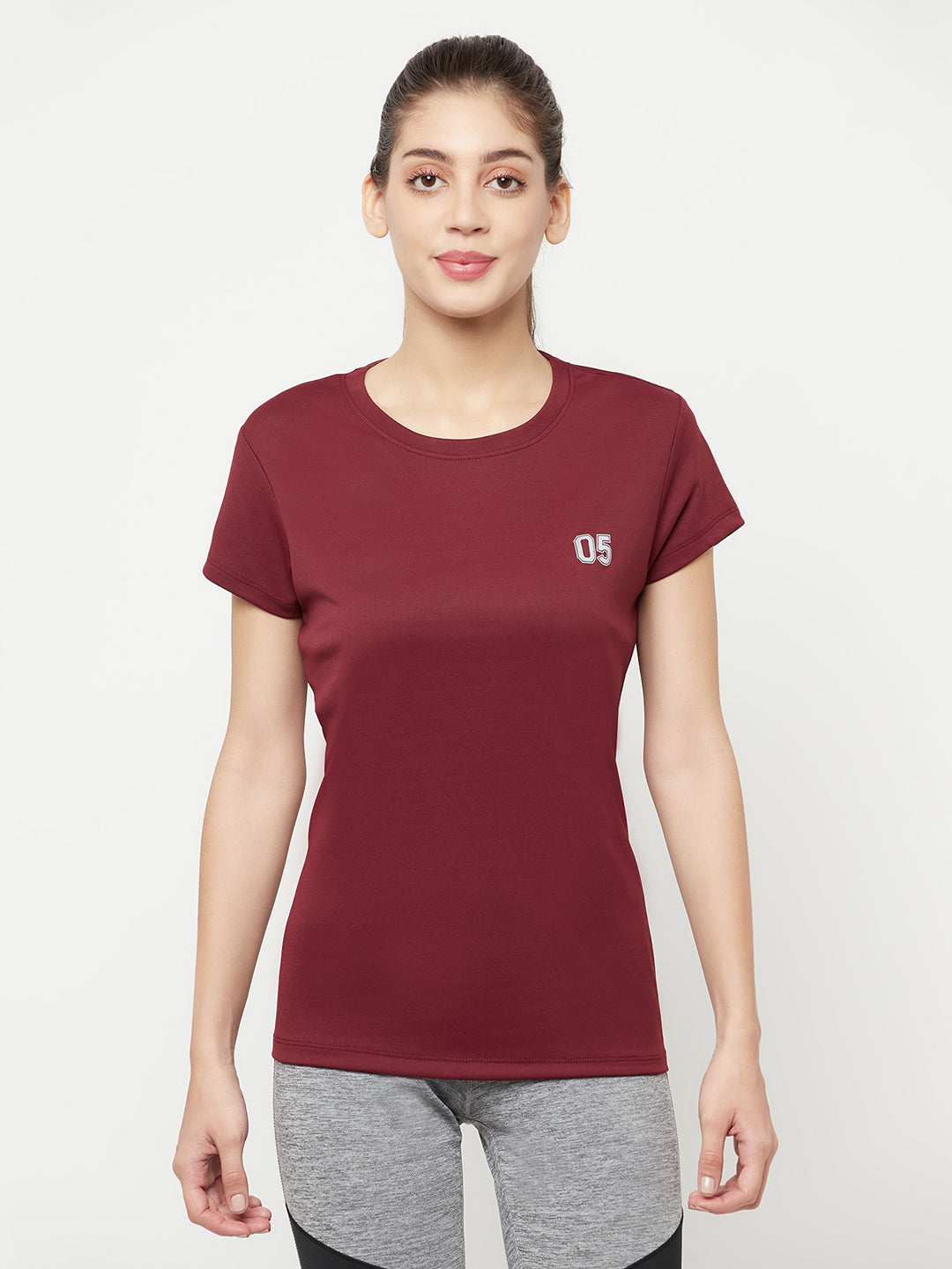 Maroon Round Neck Sports T-Shirt - Women T-Shirts