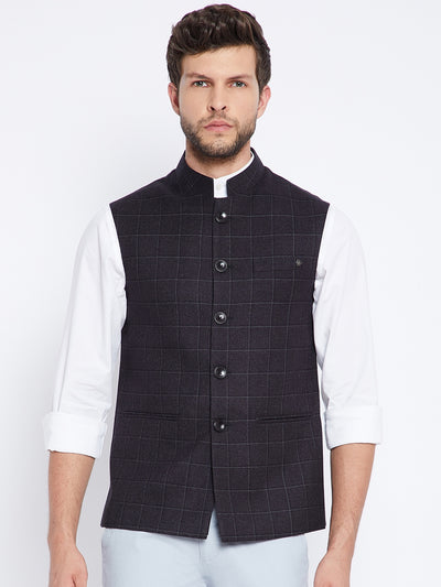 Black Checked Waistcoat - Men Waist Coat