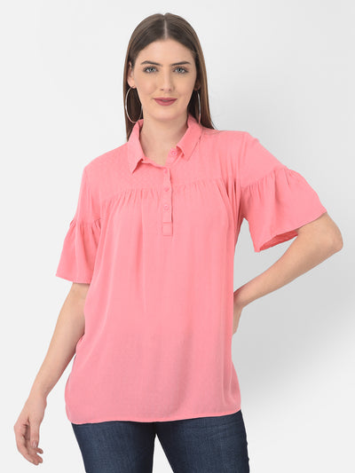 Pink Spread Collar Top - Women Tops
