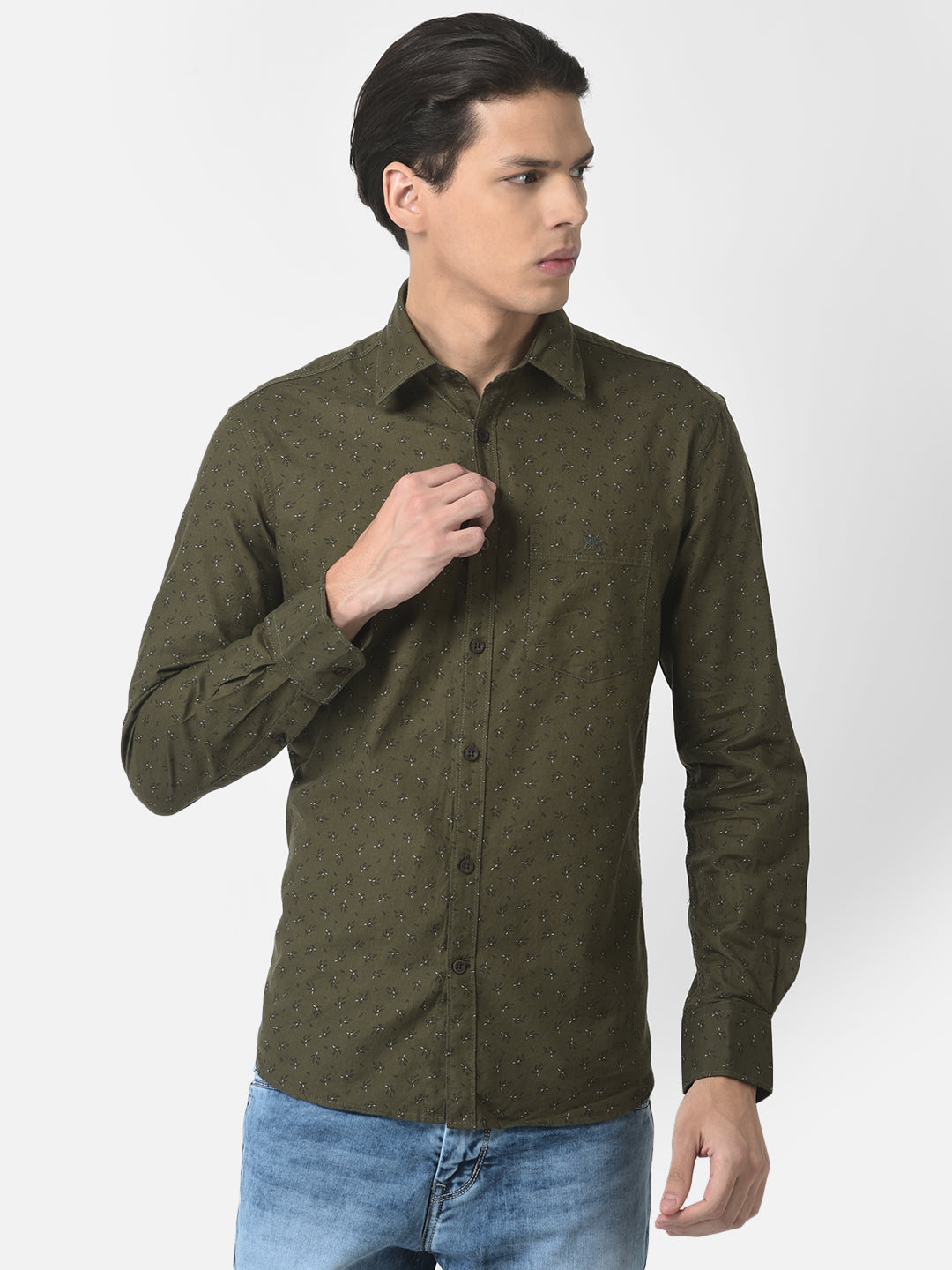 Floral Print Olive Green Shirt