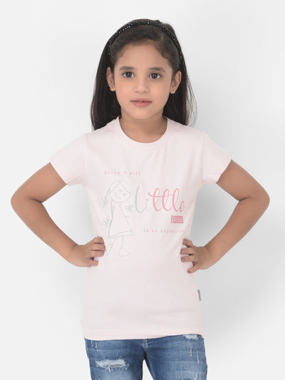 Light Pink Printed Round Neck T-Shirt - Girls T-Shirts