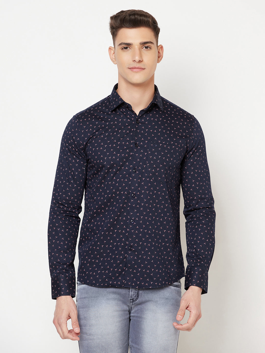 Navy Blue Floral Shirt - Men Shirts