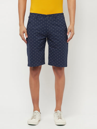 Navy Blue Printed Shorts - Men Shorts