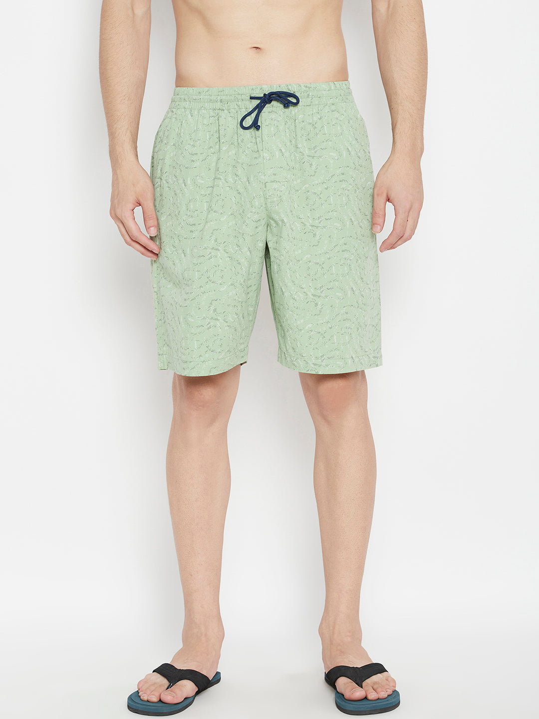 Mint Green Printed Slim Fit Lounge Shorts - Men Lounge Shorts