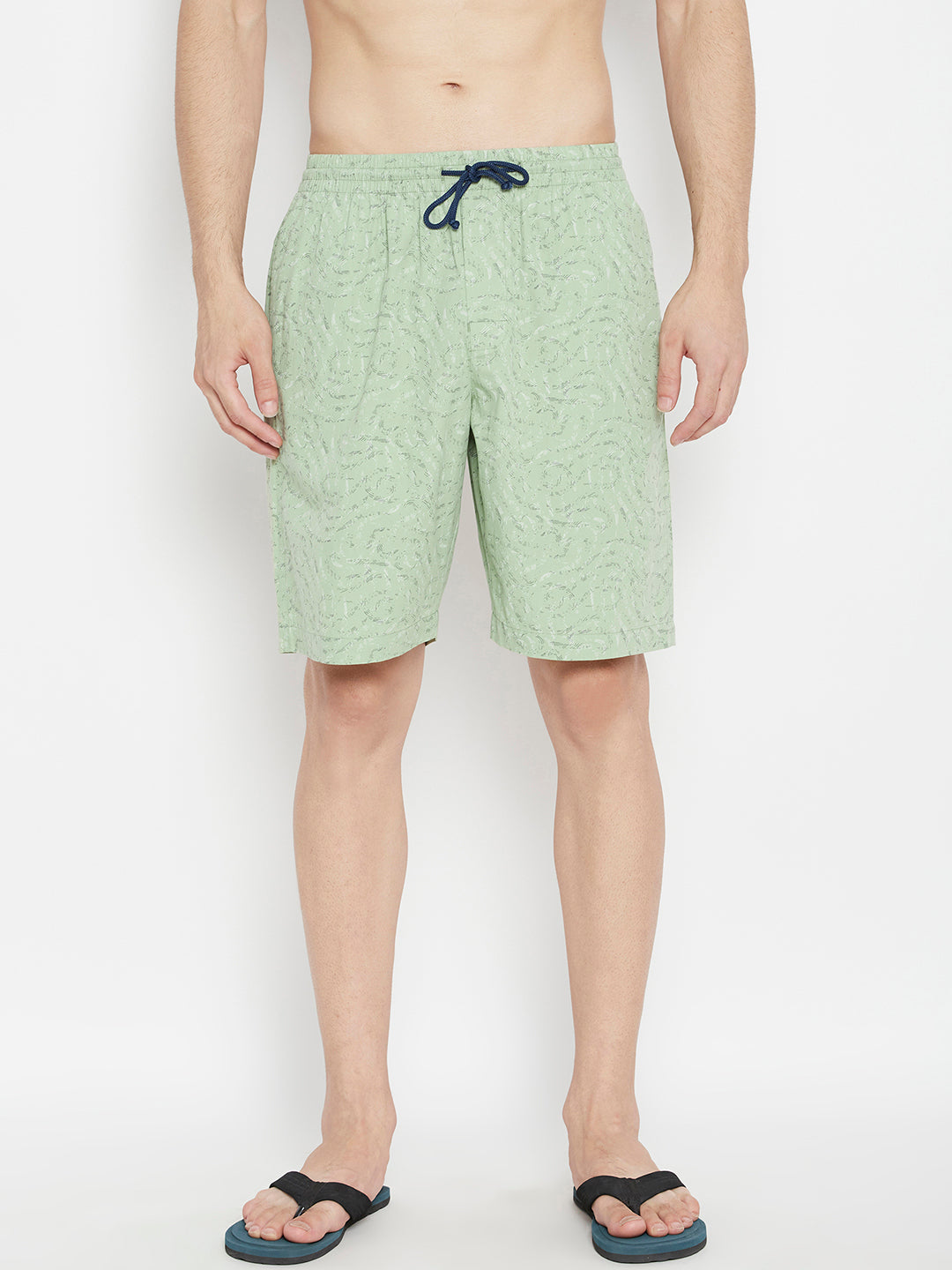Mint Green Printed Slim Fit Lounge Shorts - Men Lounge Shorts