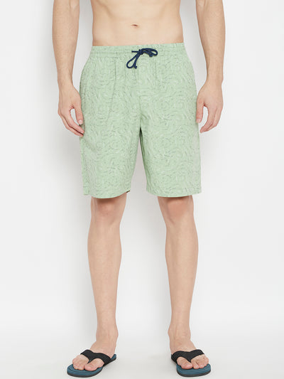 Mint Green Printed Slim Fit Lounge Shorts - Men Lounge Shorts