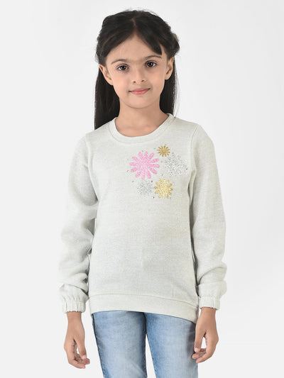 Off-White Sweater with Shimmery Flowers