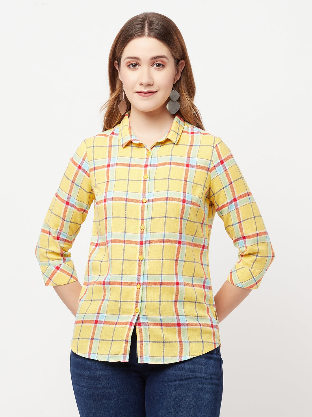 Yellow Checked Shirt - Women Shirts