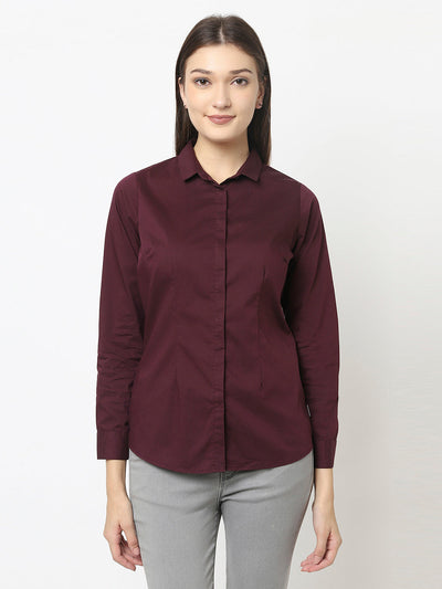 Maroon Button-Down Shirt with Gloss Effect