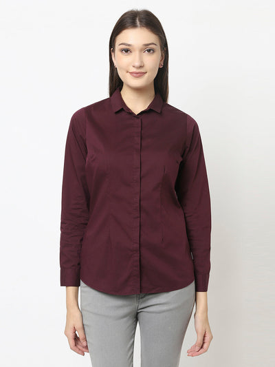 Maroon Button-Down Shirt with Gloss Effect