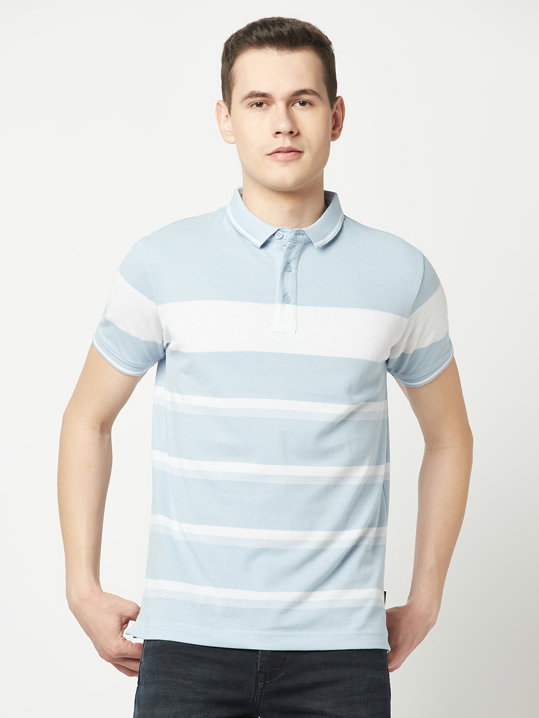  Blue-White Striped Polo T-Shirt