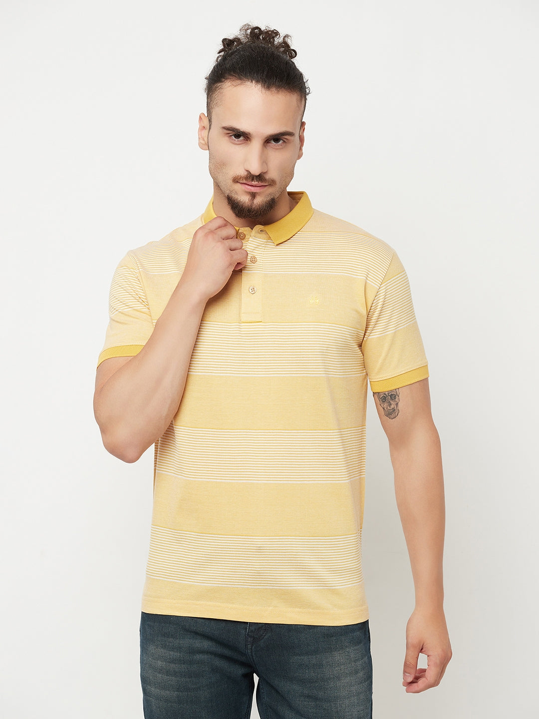 Yellow Striped Polo T-Shirt - Men T-Shirts