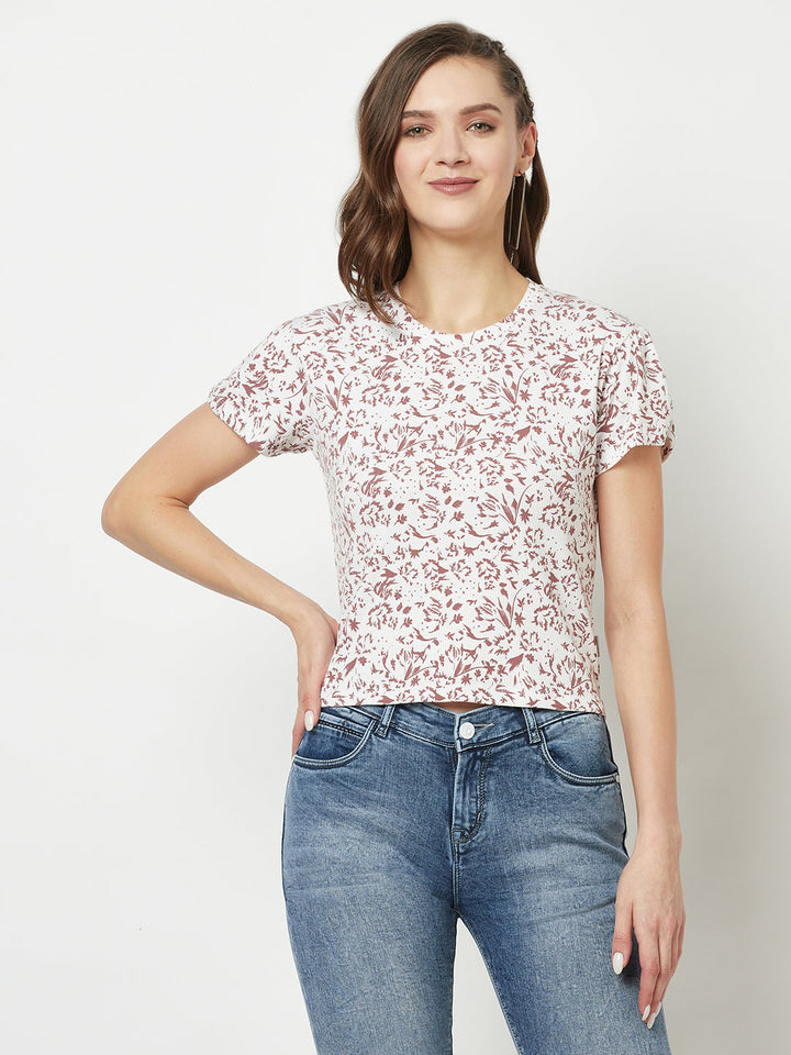 Cropped White Floral T-Shirt
