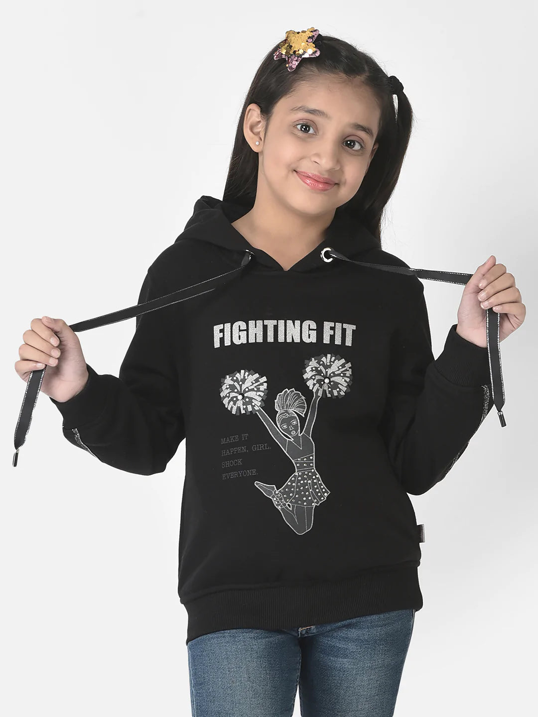  Black Graphic Cheerleaders Hoodie 