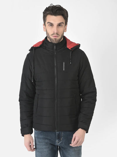  Black High-Neck Hooded Jacket 