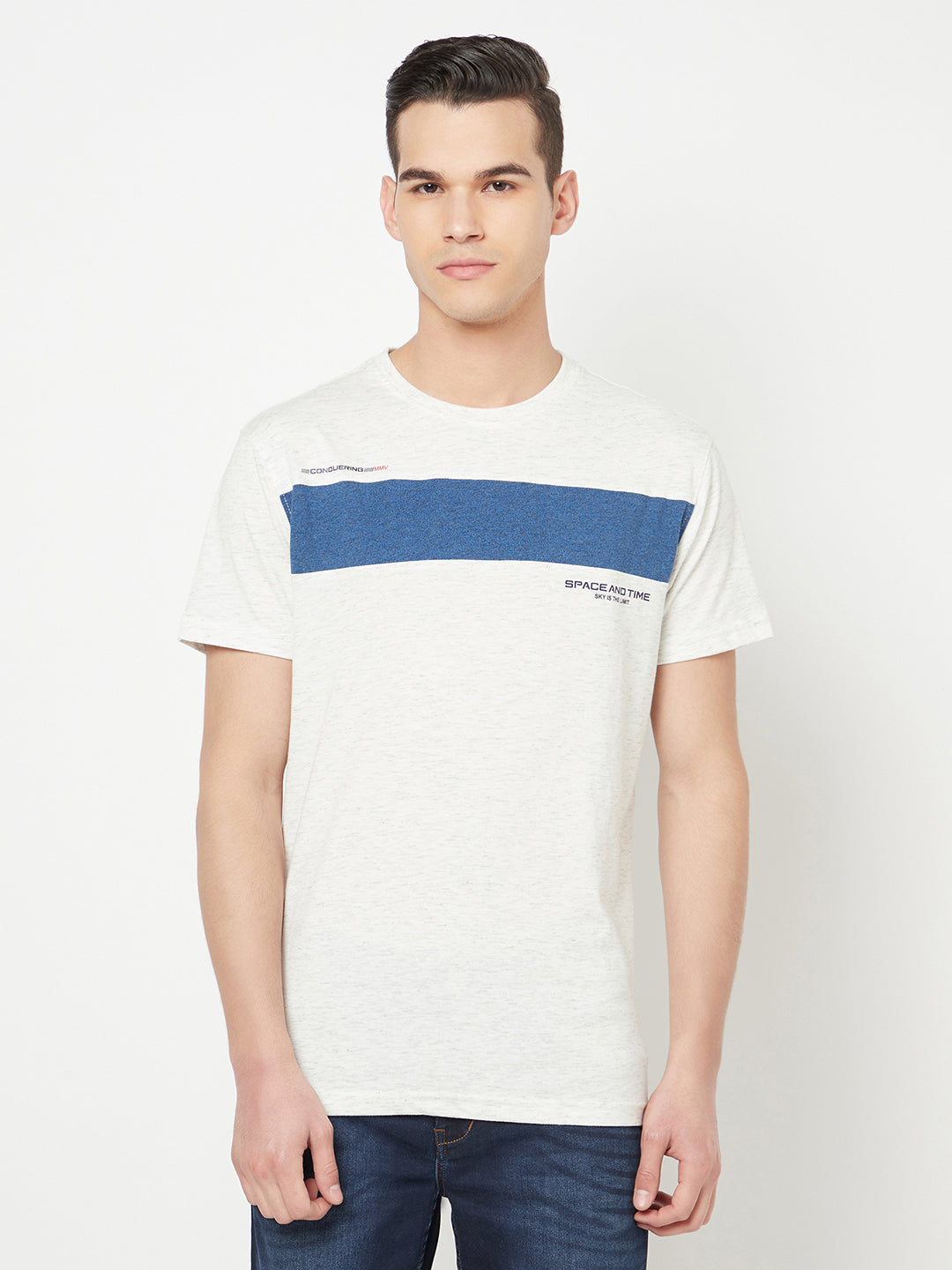 White Colourblocked Round Neck T-Shirt - Men T-Shirts