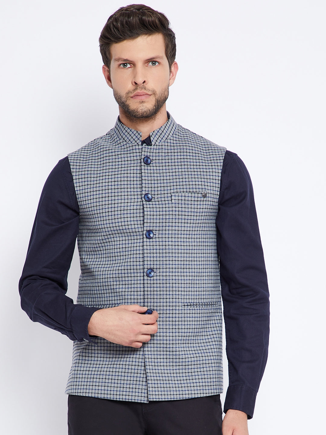 Grey Checked Waistcoat - Men Waist Coat