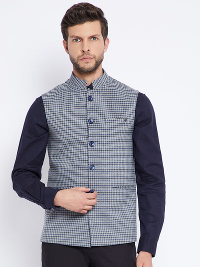 Grey Checked Waistcoat - Men Waist Coat