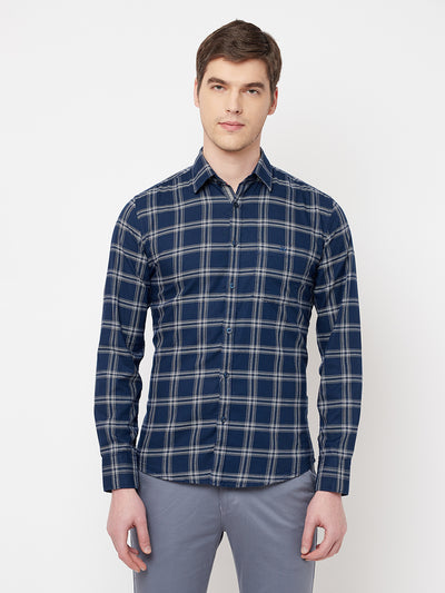 Navy Blue Checked Casual Shirt - Men Shirts