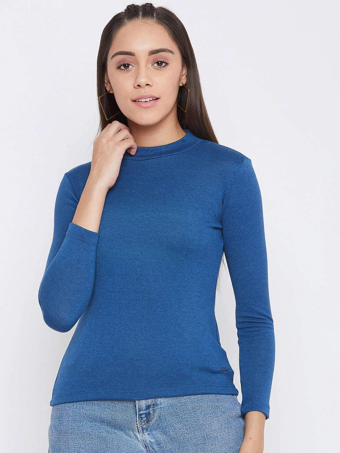 Blue Round Neck Sweatshirt - Women Sweatshirts