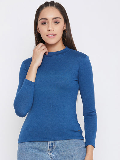 Blue Round Neck Sweatshirt - Women Sweatshirts