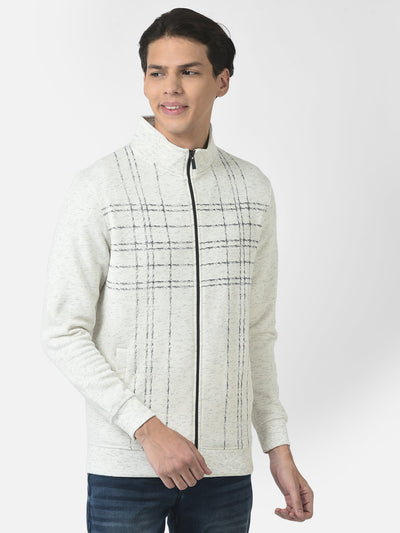 Melange Off-White Sweatshirt with Zipper Front 