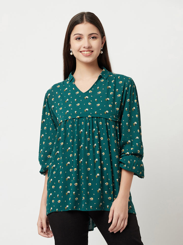 Green Floral Empire Top-Women Tops-Crimsoune Club