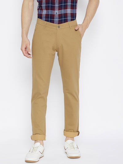 Khaki Printed Slim Fit Trousers - Men Trousers
